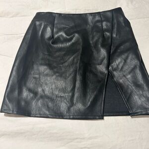 superdown Black Faux Leather Mini Skirt with Front Slit Detail